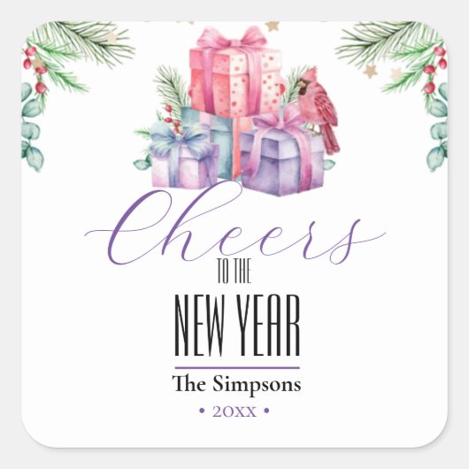 新しい年への水彩応援 スクエアシール (正面)