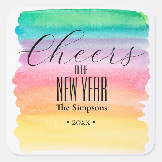 新しい年への水彩応援 スクエアシール (正面)