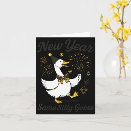 新しい年も同じシリ―なゴ―ル 新年の夜のパーティ ファイア カード (黄色い花)