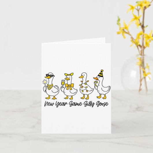 新しい年も変わらずバカなヤツ Happy New Year Eve ヤギ カード (黄色い花)