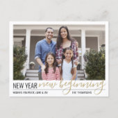 新しい年新しい始まり2写真モダンゴールドスクリプト シーズンポストカード (正面)