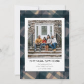 新しい年新しい家の住所の写真の素朴な青い格子縞 シーズンカード (正面)