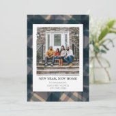 新しい年新しい家の住所写真の素朴な青い格子縞 シーズンカード (スタンド正面)