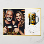 新しい年 新しいビール 面白い写真 箔シーズンカード (正面)