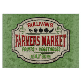 新しい庭に名前を付け、地元で栽培される農家市場 カッティングボード