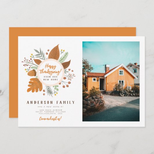 新しい引っ越しからの感謝祭を楽しむ 招待状 (正面/裏面)