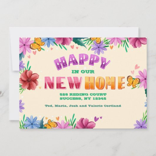 新しい引っ越しのお知らせに喜ぶ 招待状 (正面)