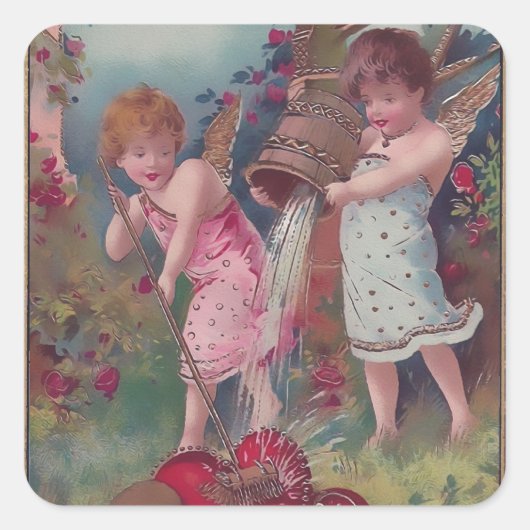 新しい恋とハート スクエアシール (正面)