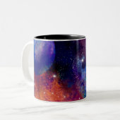 新しい惑星と色鮮やか付き銀河系 ツートーンマグカップ (正面左)
