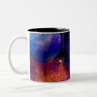 新しい惑星と色鮮やか付き銀河系 ツートーンマグカップ