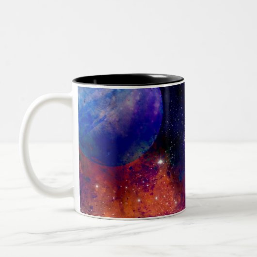 新しい惑星と色鮮やか付き銀河系 ツートーンマグカップ (左)