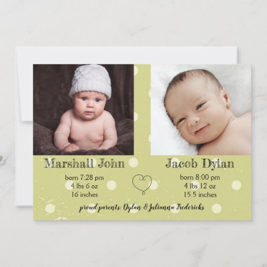 新しい愛の双子 – 誕生のお知らせ 案内状 (裏面)