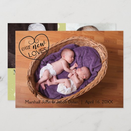 新しい愛の双子 – 誕生のお知らせ 案内状 (正面/裏面)