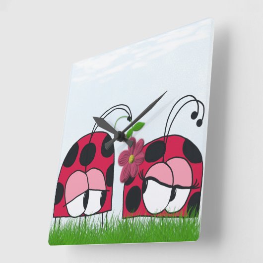 新しい愛の漫画を求愛する愛らしいレディバグ スクエア壁時計 (傾斜)