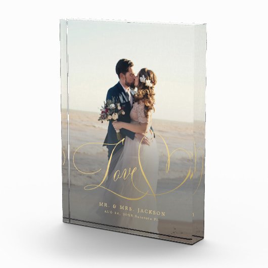 新しい愛の金ゴールドス結婚クリプトの写カスタム真 フォトブロック (右)