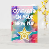 新しい愛犬ペットおめでとうカラフル カード (黄色い花)