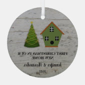 新しい我が家での初めてのクリスマス 木製鳥の巣箱 ガラスオーナメント (裏面)