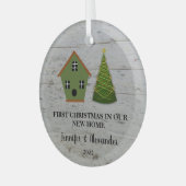 新しい我が家での初めてのクリスマス 木製鳥の巣箱 ガラスオーナメント (正面左)