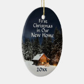 新しい故国の素朴な小屋の初めてのクリスマス セラミックオーナメント (右)