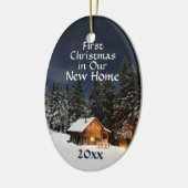 新しい故国の素朴な小屋の初めてのクリスマス セラミックオーナメント (左)
