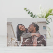 新しい日付の写真で結婚式の日程変更のお知らせ 案内状 (スタンド正面)