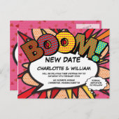 新しい日付の変更ピンク色のモダンおもしろい ポストカード (正面/裏面)