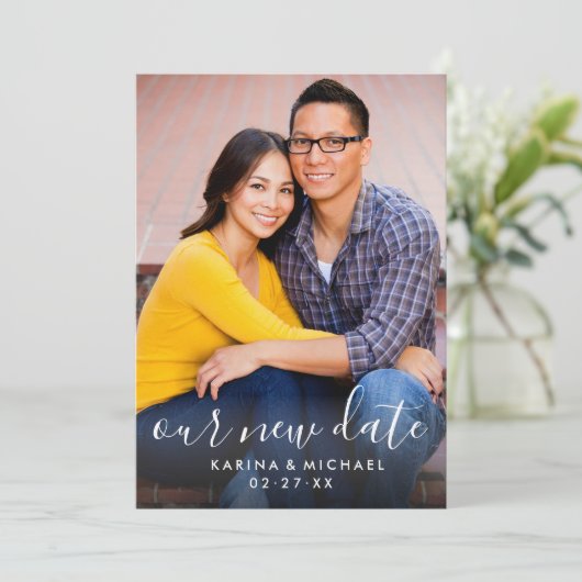 新しい日付の手書き結婚スクリプトの写真 セーブザデート (スタンド正面)