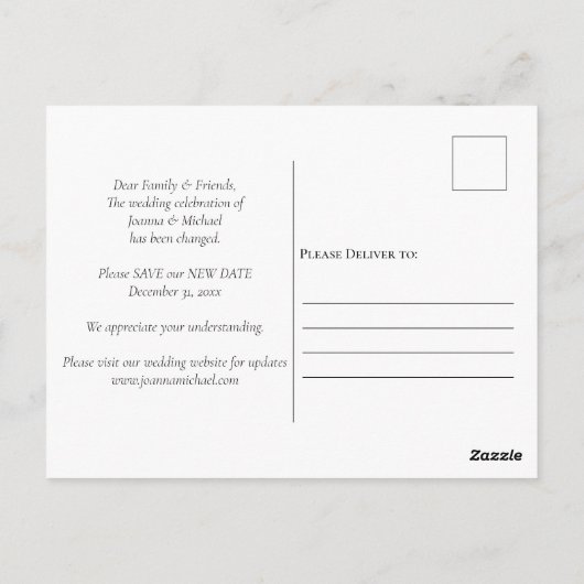 新しい日付の結婚発表の予約 ポストカード (裏面)