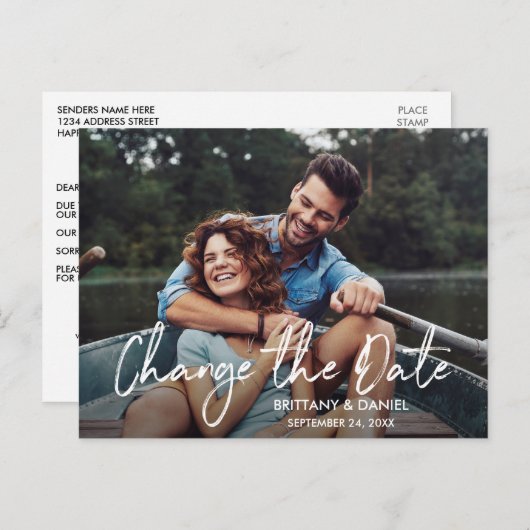 新しい日付を変更する手書きスクリプト ポストカード (正面/裏面)