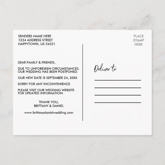 新しい日付を変更する手書きスクリプト ポストカード (裏面)