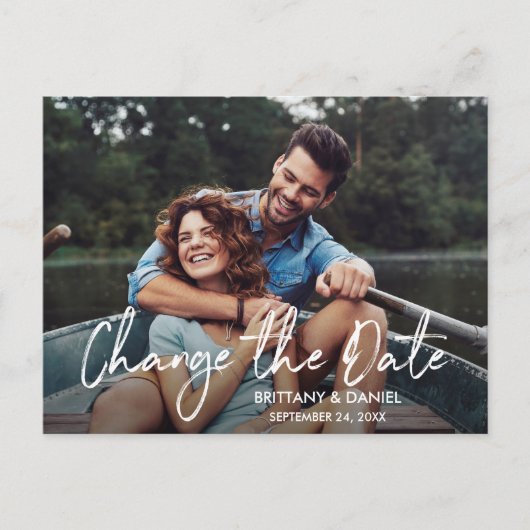 新しい日付を変更する手書きスクリプト ポストカード (正面)