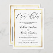 新しい日付白縁ど金ゴールド延期結婚日 案内ポストカード (正面/裏面)