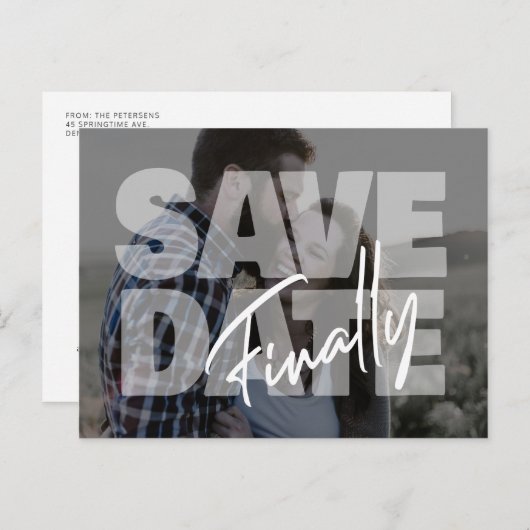 新しい日付結婚の写真モダンは日付名を保存 案内ポストカード (正面/裏面)