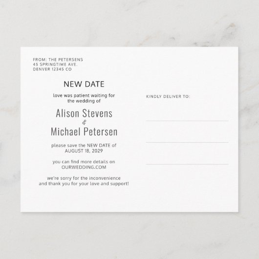 新しい日付結婚の写真モダンは日付名を保存 案内ポストカード (裏面)