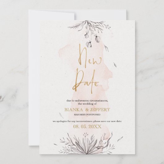 新しい日付、黒とピンクの花 案内状 (正面)