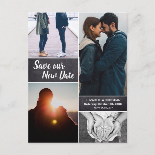 新しい日程での結婚式を救おう! モダンなデザインのポストカード 案内ポストカード (正面)