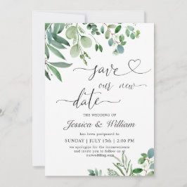 新しい日程に延期された水彩画ユーカリを保存 招待状