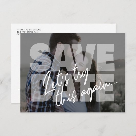 新しい日結婚付の写真を再び救お試しください。 案内ポストカード (正面/裏面)