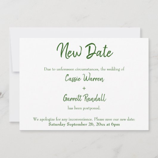 新しい日結婚付の緑と白の発表 招待状 (正面)