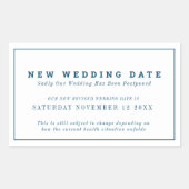 新しい日結婚付イベント変更延期の青色 長方形シール (正面)