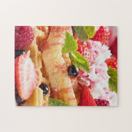 新しい果実フルーツが付いているワッフルのケーキ ジグソーパズル (横)