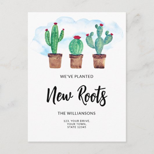 新しい根のサボテン移動 案内ポストカード (正面)