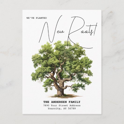 新しい根を下ろした住所 オークの木 水彩画 引っ越し 案内ポストカード (正面)