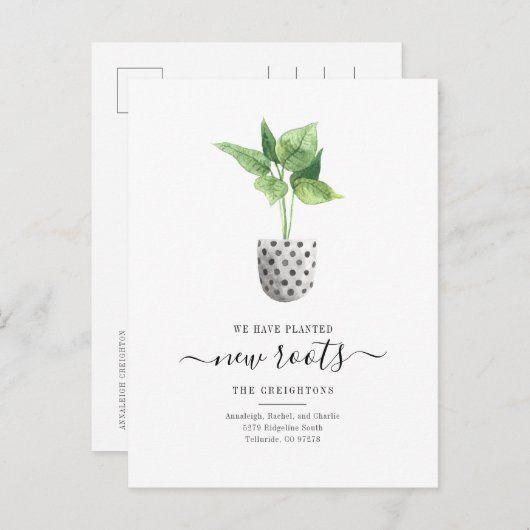 新しい根シンプルの水彩植物の移動 案内ポストカード (正面/裏面)