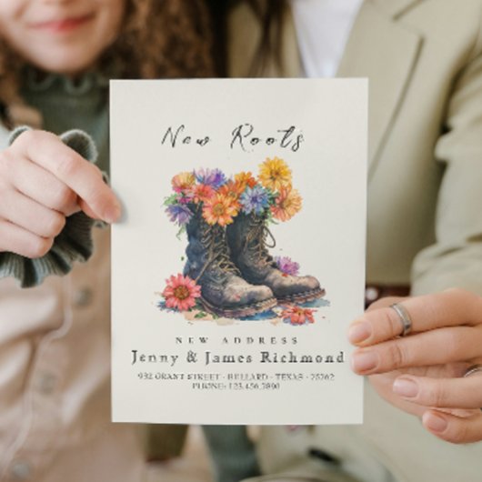 新しい根 - 新しい住所 I 靴と花 案内状