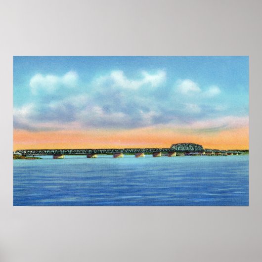 新しい橋の遠くの湖のビュー ポスター (正面)