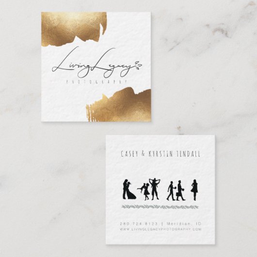 新しい正方形の名刺|の金ゴールドのブラシのミニマリスト スクエア名刺 (正面/裏面)