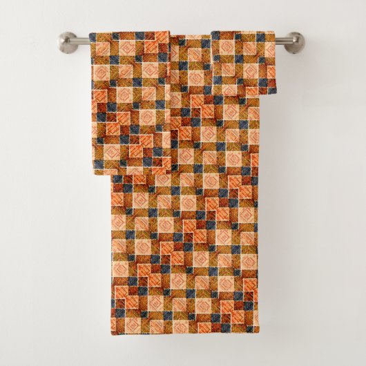 新しい正方形を形成する粗いオレンジ色のチェスの部分 バスタオルセット (インサイチュ)