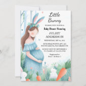 新しい母は耳ホップブルーピンクバニーベビーシャワーになる 招待状 (正面)
