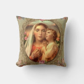 新しい母メリーベビーのイエス・キリストの金ゴールドの数珠のバラ クッション (正面)